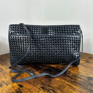 FENDI FF Vintage Crossbody Bag Black Woven Leather Braided